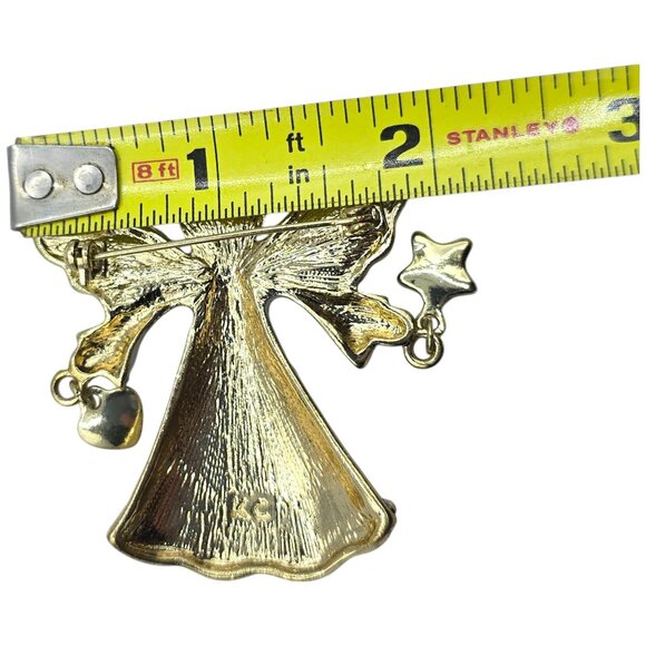 KC Kenneth Cole ANGEL Brooch Aurora Borealis Rhinestone Gold Tone 2" Vtg Signed - Picture 4 of 5